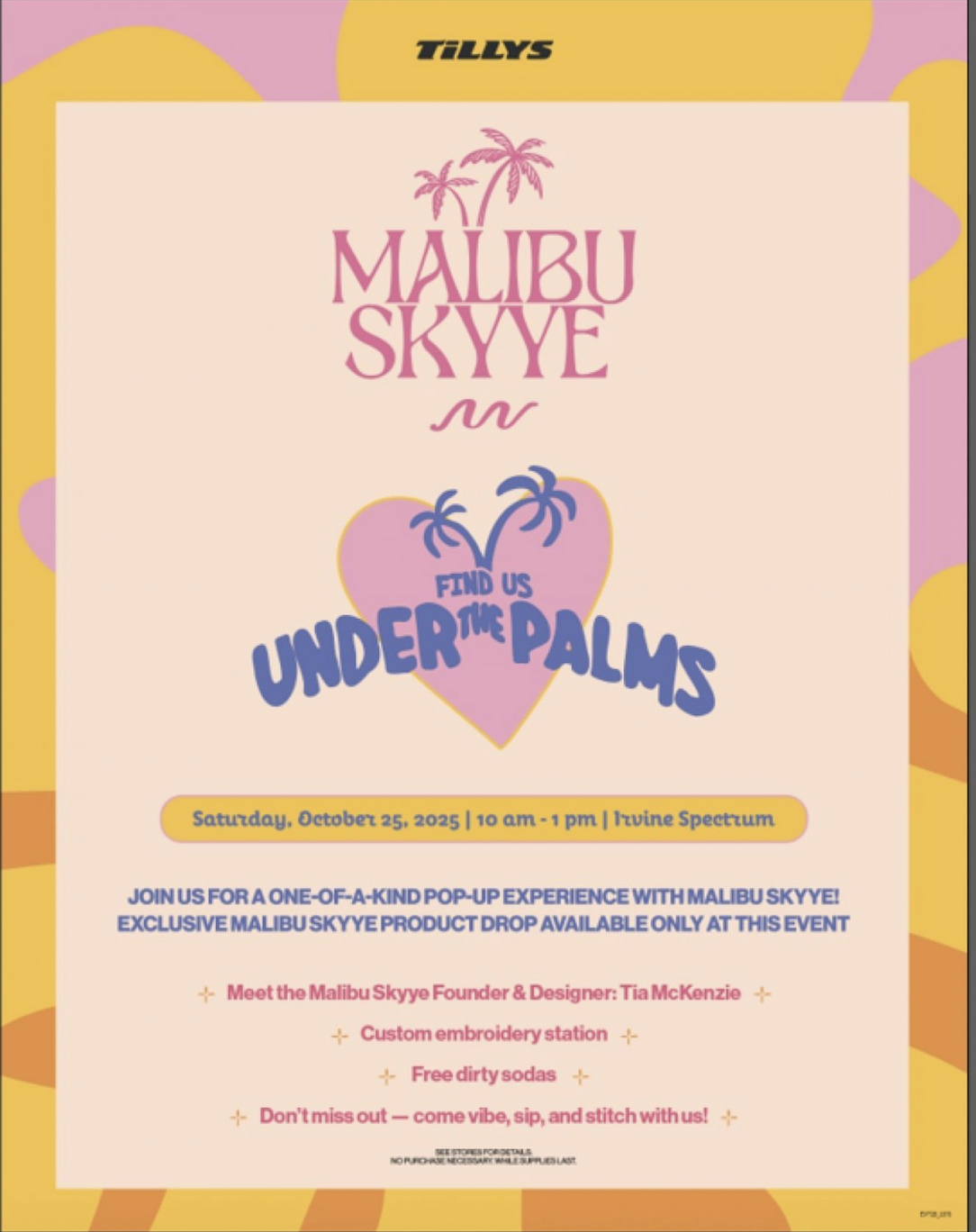 flyer invitations for clothing brand malibu skyye launch at irvine spectrum center